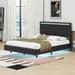 Brayden Studio® Bouk Queen Size Floating Bed Frame w/ LED Lights Upholstered/Faux leather in Black | 43.7 H x 64.6 W x 83 D in | Wayfair