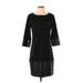 Laundry by Shelli Segal Casual Dress - Shift Crew Neck 3/4 sleeves: Black Print Dresses - Women's Size 4