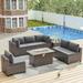 Kullavik 8 Pieces Rattan Outdoor Patio Furniture Sofa Set with Firepit - 7 pieces