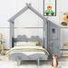 Twin Size Platform Bed with Windmill and Flower Decor, House Bed with Desk and two Handles