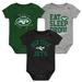 Newborn & Infant Green/Black/Heather Gray New York Jets Three-Pack Eat, Sleep Drool Retro Bodysuit Set