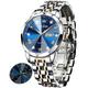 OLEVS Watch for Men Women Large Face Unisex Diamond Luxury Dress Analog Quartz Stainless Steel Waterproof Luminous Date Business Casual Wrist Watch, 9931: Two tone band & Blue dial, G