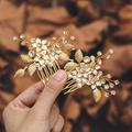 Casdre Crystal Bride Wedding Hair Comb Flower Bridal Hair Accessories Pearl Wedding Side Comb Hair Piece for Women and Girls (C Gold)