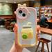 Compatible iPhone 14 pro 3D Phone Case Cute Cartoon Girl Milk Tea Stand Phone Case Kawaii Pop-up Phone Stand iPhone 14 pro Phone Case Transparent Pink for 6.1 inch