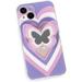 Purple Butterfly Phone Case Compatible with iPhone 13 Case Cute Heart Pattern Phone Case 3D Purple Butterfly Hold Stand Phone Cover for Women Girls