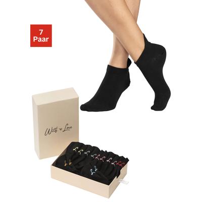 Sneakersocken LASCANA, Damen, Gr. 35-38, schwarz (7x schwarz), Baumwollmischung, unifarben, elastisch, Socken, mit kleiner Stickerei Image