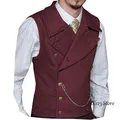 Men's Woolen Suit Vest Retro Slim Fit Double Breasted Vests Victorian Style Best Man Wedding