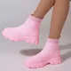 Pink Knitted Ankle Boots Women Fashion Winter 2022 Chunky Platform Sock Shoes Woman Solid Non-Slip
