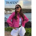 TRAFZA Women's Jackets Button Down Turndown Collar Jacket With Pockets Autumn Winter Women Elegant