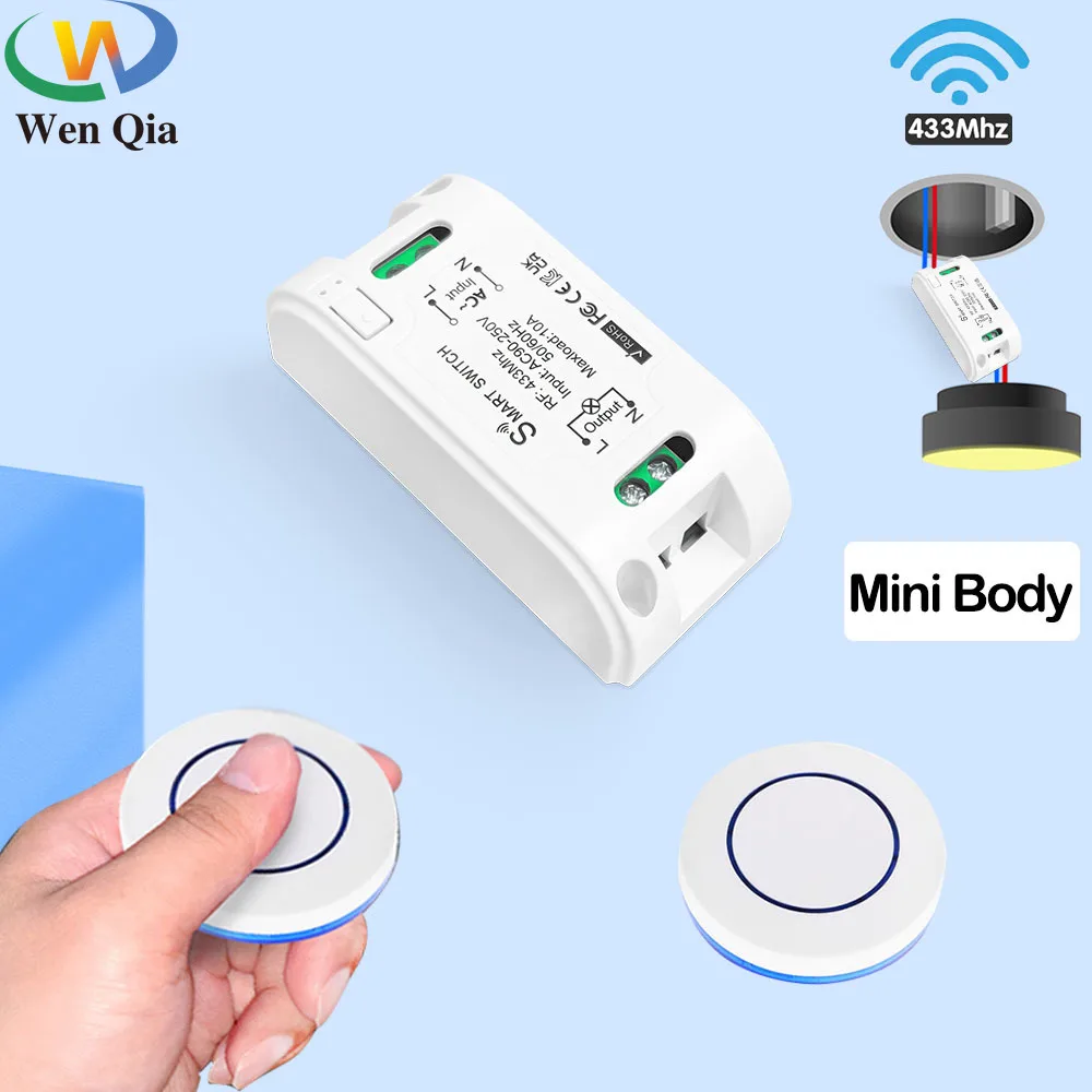 RF 433 Mhz Wireless Smart Licht Schalter Mini Wand Panel Schalter mit Fernbedienung Mini AC 110 V 220 V 230 V Relais Empfänger Licht Fan Image