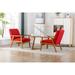 Livingroom Accent Chairs Set of 2 Arm Chair with Side Table Retro Wood Lounge Armchairs and Linen Fabric Reading Chair, Red