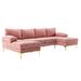 Pink Modern Polyester U-Shape Sectional Sofa with Iron Feet , Spacious Design, Foam Seat Fill, Removable Cushions