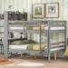 Gray Solid Wood Full over Full Bunk Beds with Bookcase Headboard, Detachable Beds, Safety Rail and Ladder, Easy Assembly