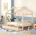 Natural Imaginative House Bed, Twin Size Wooden House Bed with Drawers, Daybed with Spacious Storage and 2 Headboards