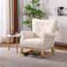 High Back Armchair, Velvet Fabric Rocking Chair Modern Padded Seat Chairs, Living Room Accent Chairs with Wood Legs, Beige