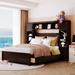 Solid Full Size Wooden Bed with All-in-One Cabinet, Shelf, Drawers, and 10 Shelf Cubes
