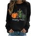 SOOMLON Womens Halloween Costumes Women Skull Graphic Halloween Sweatshirts Pumpkin Pullover Long Sleeve Crew Neck Pumpkin Top Sexy Halloween Costumes Women s Halloween Costumes Yellow S