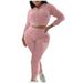 Wyongtao Women s 2 Piece Outfits Tracksuit Sweatsuit Long Sleeve Cropped Zip Up Hoodie Jacket Sweatpants Jogger Set Pink XL