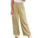 QUYUON Lounge Pants Fashion Summer Dressy Pants Wide Leg High Waist Solid Color Lace Up Wide Leg Pants Baseball Pants Full Pant Leg Length Skinny Pant Style N-1011 Khaki L