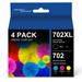 702XL 702 Ink Cartridges compatible for Epson 702XL 702 T702XL T702 Ink Cartridges High Yield to use with Epson Workforce Pro WF-3720 WF-3730 WF-3733 (4 Pack BCMY)