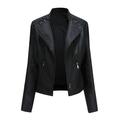 Tops For Women Women S Slim Leather Stand Collar Zip Motorcycle Suit Coat Jacket Tops Black L