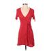 Lulus Casual Dress - Mini V-Neck Short sleeves: Red Print Dresses - Women's Size Small