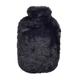 Fashy Wärmflasche mit super softem Bezug aus hochwertigem Fellimitat, schwarz, 2,0L