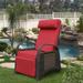 Outdoor Wicker Recliner with Flip Table; Adjustable Push Back Rattan Reclining Lounge Chair with Footrest