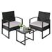 Tappio 3 Piece Patio Set Outdoor Chair Set with Glass Table Rattan Conversation Sets for Yard and Bistro Gray
