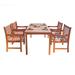 SOL HOME 5-Pc Outdoor Eucalyptus Patio Dining Set with Classic Table Reddish Brown