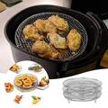 Mortilo Air Fryers & Accessories Air Fryer Three Stackable Dehydrator Racks 304 Stainless Steel Air Fryer Basket Tray Air Fryer Accessories Dishwasher Fit For Oven And Cooker Silver