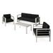 GDF Studio Crested Bay Outdoor Aluminum 5 Seater Chat Set with Sunbrella Cushions Silver and Black
