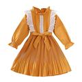 ZRBYWB Girls Dresses Girl Long Sleeve Kid Crew Neck Ruffled Collar Solid High Waist Flowy Ruffle Dress Children Spring Summer Fall Princess Dresses With Belt Party Dresses