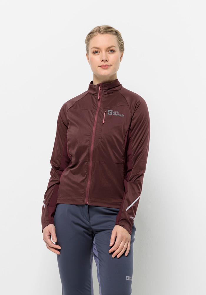 Fahrradjacke JACK WOLFSKIN "MOROBBIA ALPHA INS JKT W", Damen, Gr. XS(34), braun (schwarz, maroon), 1. OBERSTOFF 100% POLYAMID 2. OBERSTOFF 88% POLYAMID, 12% ELASTHAN 1.FUTTER 100% POLYESTER 2.LINING 100% POLYESTER, Jacken Image