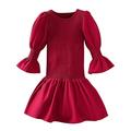 ZRBYWB Dress For Girls Girl Long Sleeve Red Dress Kid Crew Neck Ruffled Collar Puff Sleeves Solid Ruffle Dress Children Spring Summer Fall Princess Dress Party Dresses