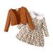 Mikrdoo Baby Girls Outfits 18 Months Infant Girls Floral Print Doll Collar 24 Months Baby Girls Long Sleeve Dress Cardigan Coat 2Pcs Nice Apparel Clothes Set Brown
