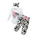 Luethbiezx 3Pcs Baby Girl Fall Outfits Long Sleeve Cow Print Romper + Bow Pants + Headband Set Infant Outfit