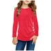 VOSS Kids Girls Casual Tunic Tops Knot Front Button Long Sleeve Casual Loose Crewneck Blouse T-Shirt Tee