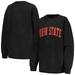 Women's Pressbox Black Ohio State Buckeyes Comfy Corded Vintage Wash Basic Arch Pullover Sweatshirt