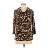 Grace Long Sleeve Top Tan Leopard Print Cowl Neck Tops - Women's Size Medium