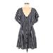 BP. Casual Dress - A-Line Plunge Short sleeves: Blue Stripes Dresses - Women's Size Medium