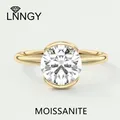 Lnngy 6.5MM Bezel Moissanite Diamond Ring for Women Wedding Bague Exquisite 925 Sterling Silver