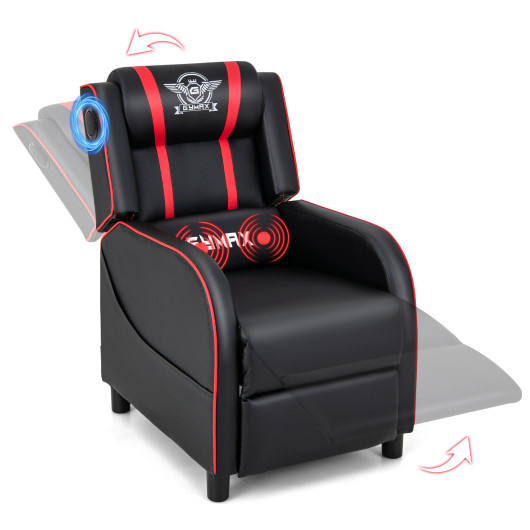 Costway PU Leather Massage Gaming Recliner Chair with Side Pockets-Red
