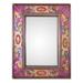 NOVICA Floral Medallions In Purple Reverse-Painted Glass Wall Mirror