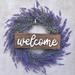 Lavender Wreath 17.7 inches Artificial Green Wreath Indoor Welcome Sign Garland Home Wedding Farmhouse Party Festival Decor Lavender Wreath with WELCOME