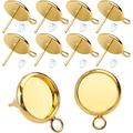 20 Pieces Brass Gold Cabochon Blank Earring Studs 12mm Earring Post and 20 Pieces Silicone Clear Earring Back for Earring Making