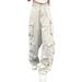 Sehao wide leg cargo pants for women Women s Tall American Street High Street Straight Tube Multi Pocket women s pants Beige S