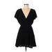 Row A Casual Dress - A-Line Plunge Short sleeves: Black Print Dresses - Women's Size Medium