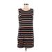 Club Monaco Casual Dress - Mini Scoop Neck Sleeveless: Black Stripes Dresses - Women's Size 8