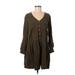 MNG Casual Dress - Mini V Neck 3/4 sleeves: Green Print Dresses - Women's Size 8